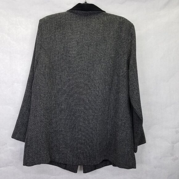 Giorgio Fiorlini Blazer Women's 16 Grey Tweed Black Velvet Collar Equestrian VTG - Picture 7 of 16
